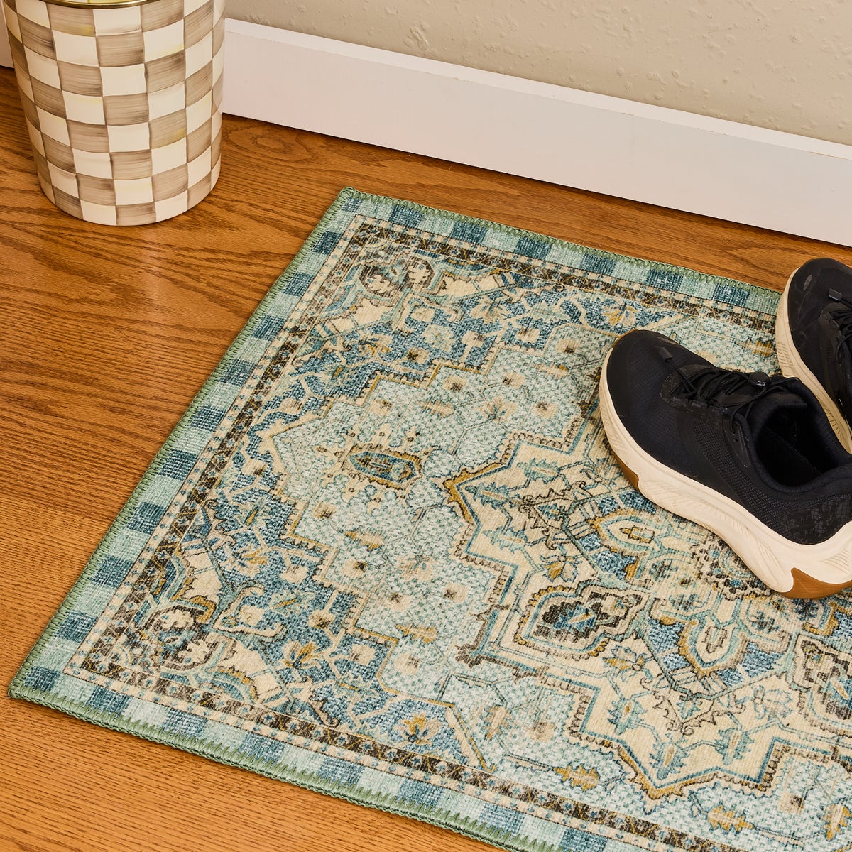 Heriz Checked Aqua 8' x 10' Washable Rug - Image 2