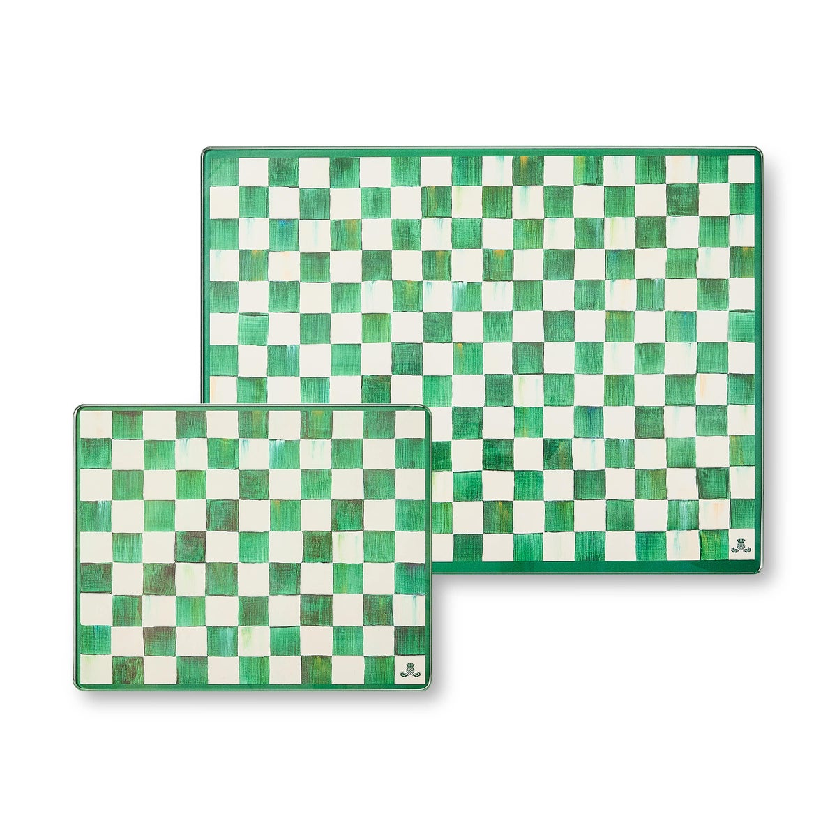Emerald Check Glass Cutting Boards, Set of 2