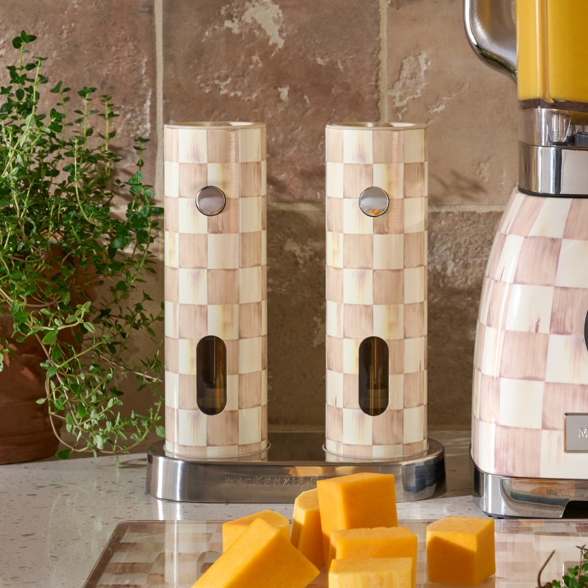 Mocha Check Electric Salt & Pepper Grinder Set - Image 2