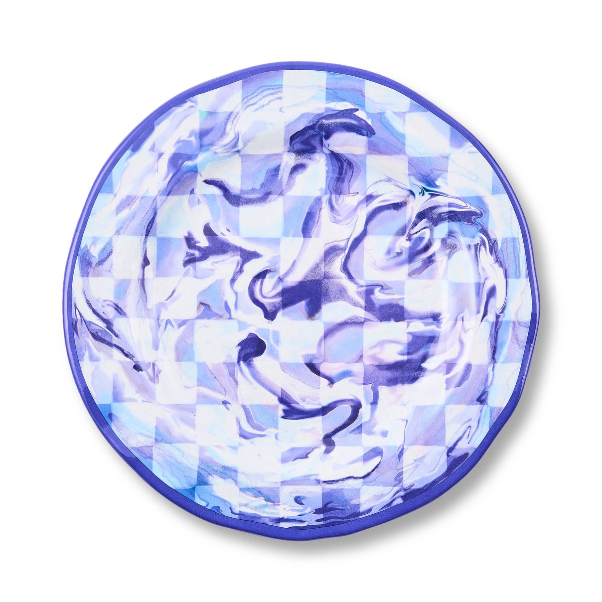 Blue Marble Check Melamine Dinner Plates, Set of 4