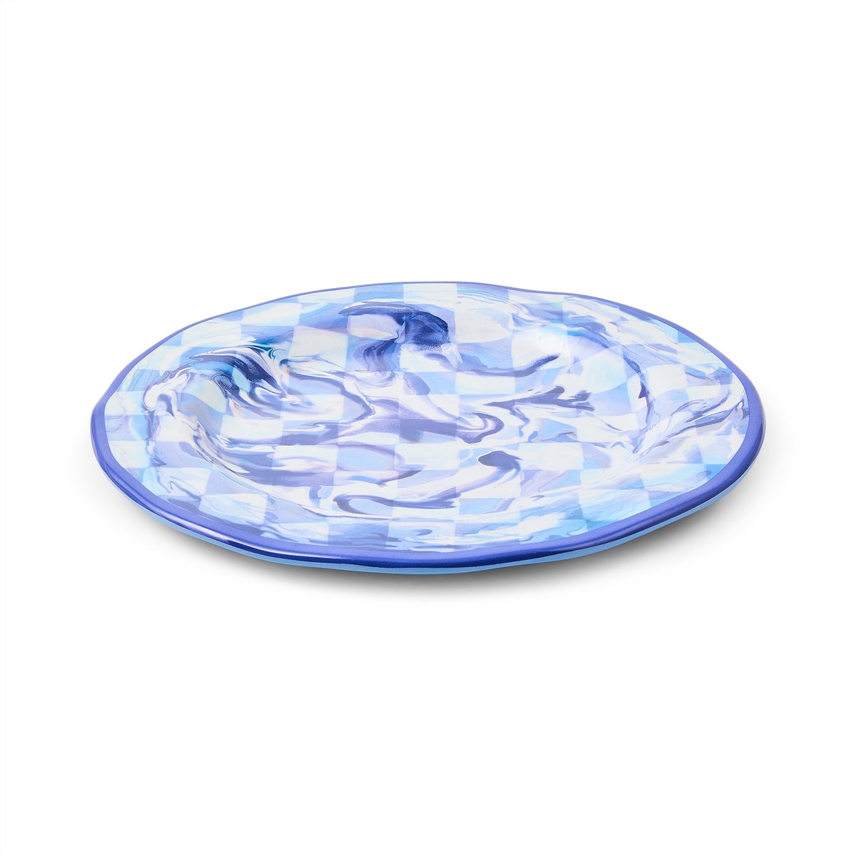 Blue Marble Check Melamine Dinner Plates, Set of 4 - Image 3