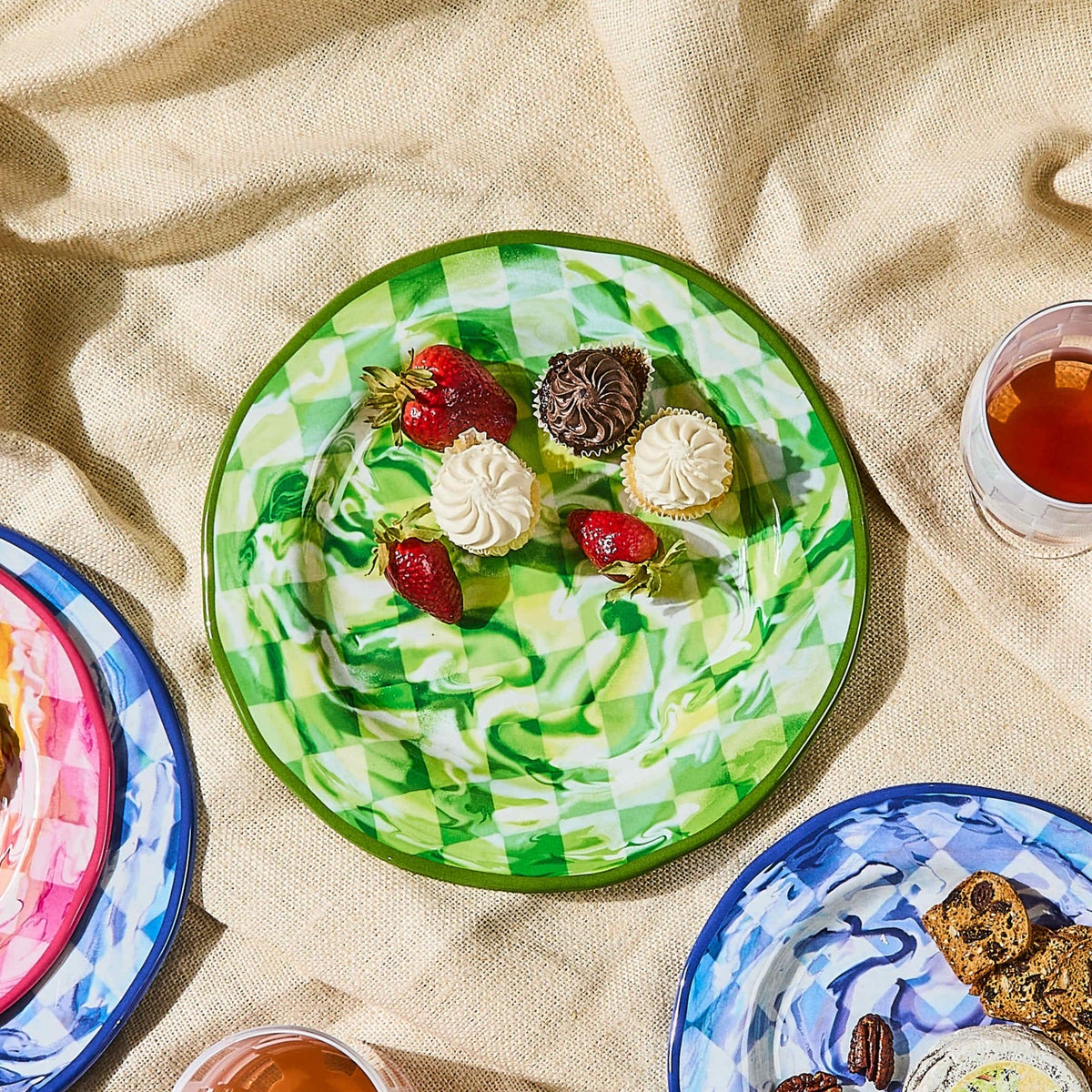 Green Marble Check Melamine Dinner Plates, Set of 4 - Image 5