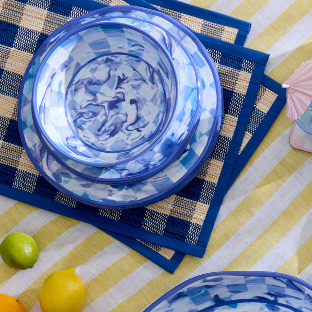 Blue Marble Check Melamine Salad Plates, Set of 4 - Image 4