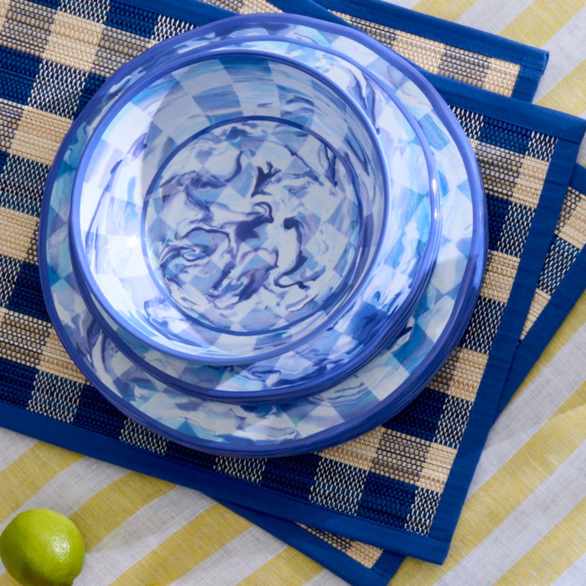 Blue Marble Check Melamine Small Bowls, Set of 4 - Image 5