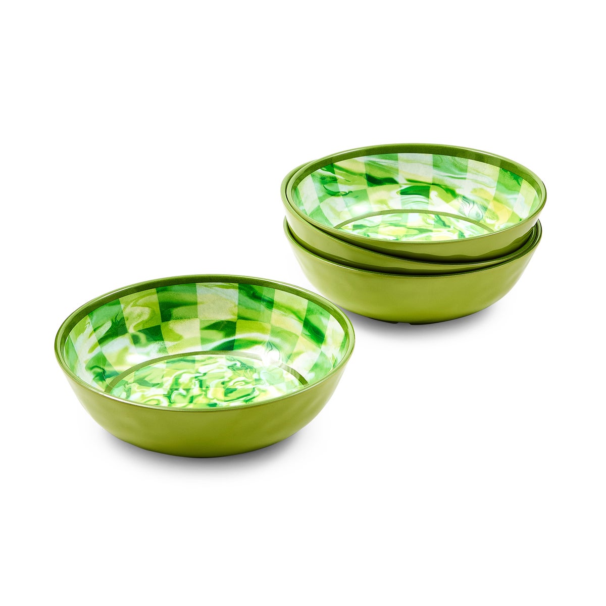 Green Marble Check Melamine Small Bowls, Set of 4