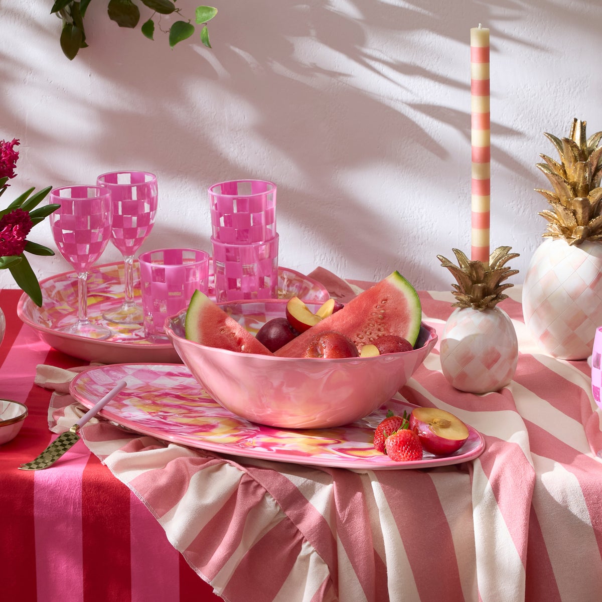 Pink Marble Check Melamine Serving Bowl - Image 4