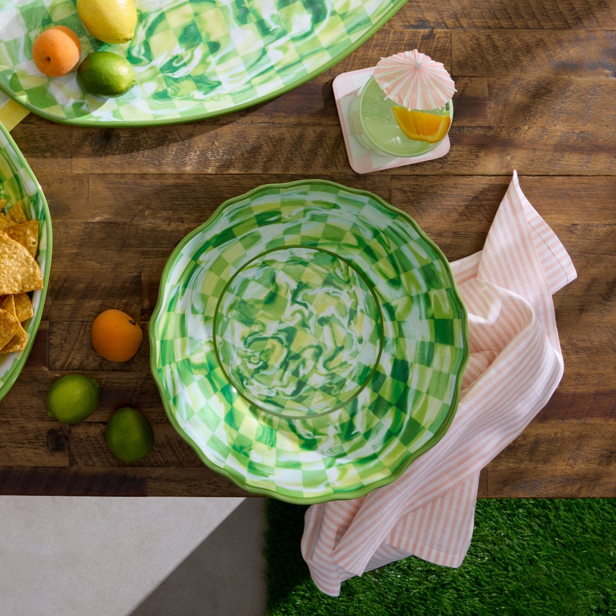 Green Marble Check Melamine Serving Bowl - Image 2