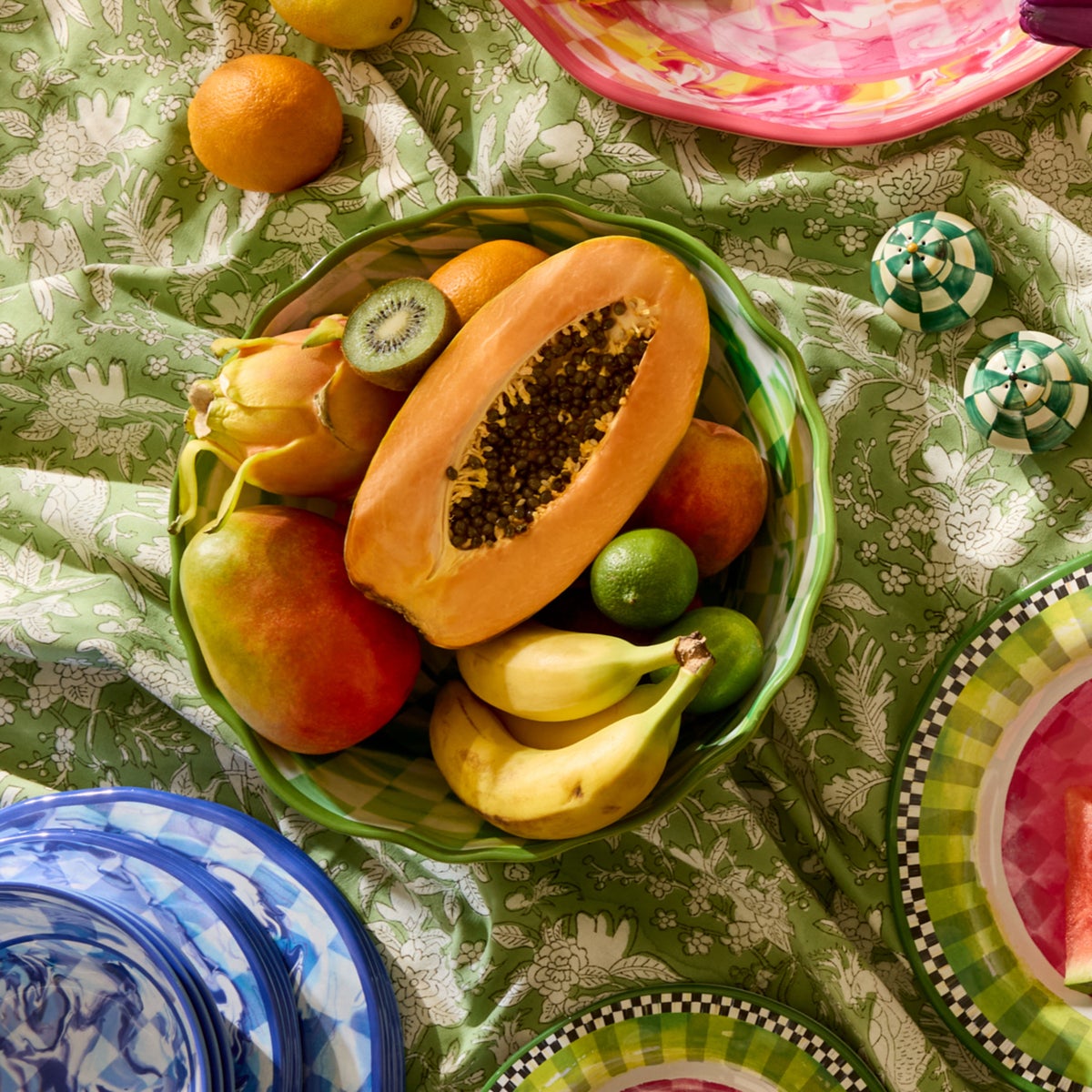 Green Marble Check Melamine Serving Bowl - Image 4