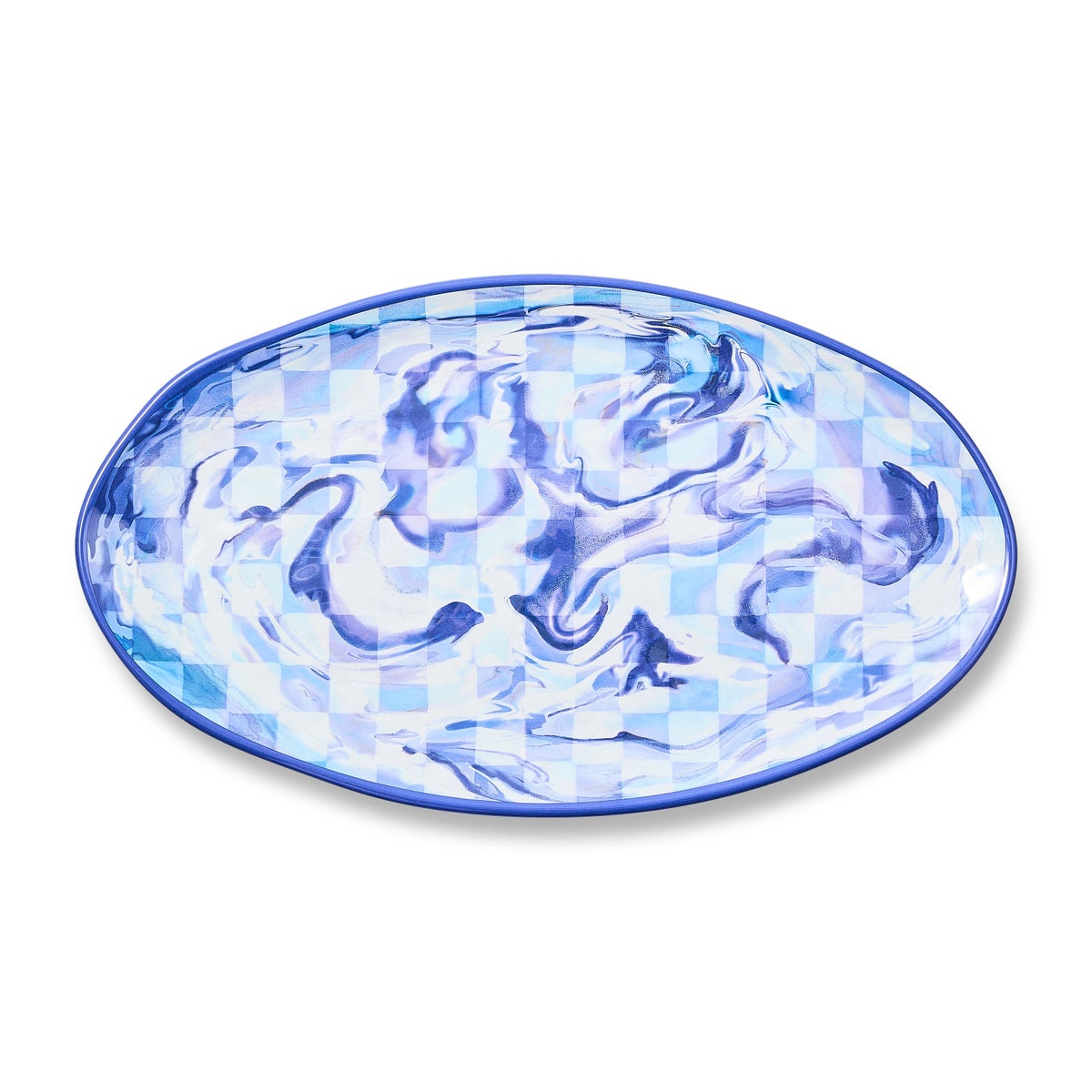 Blue Marble Check Melamine Oval Platter