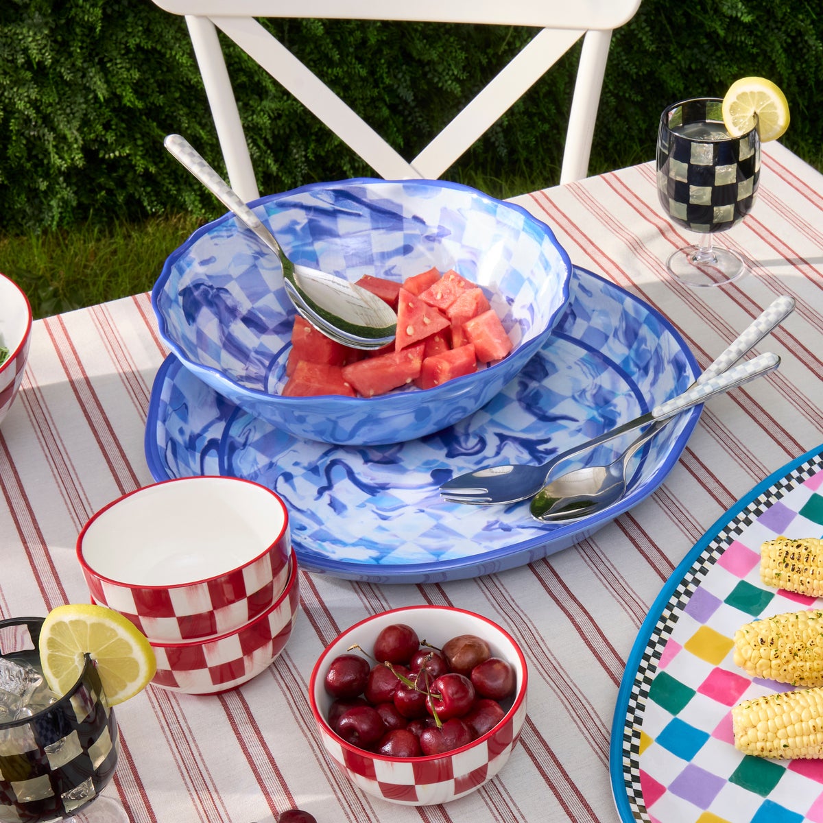 Blue Marble Check Melamine Large Platter - Image 3