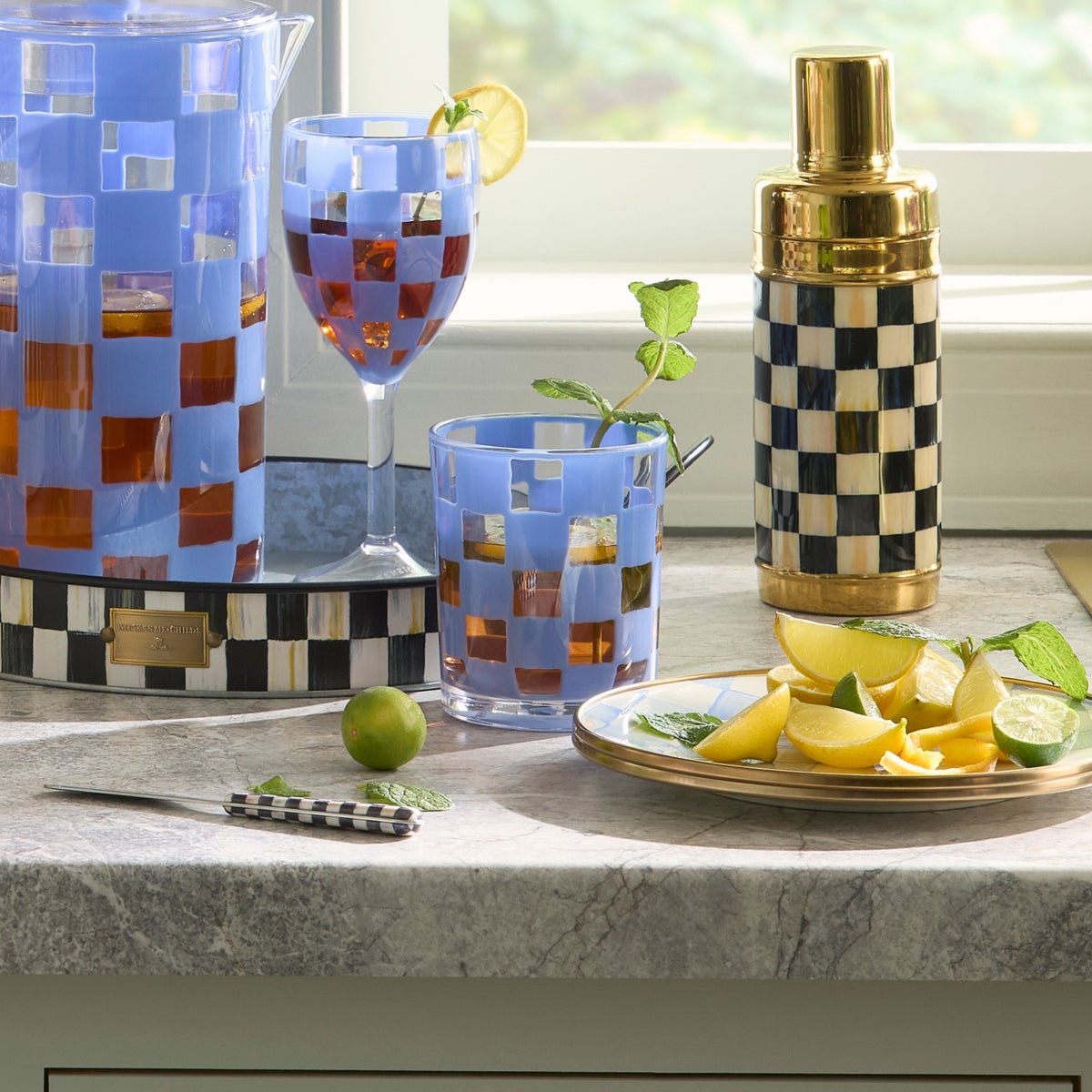 Blue Check Acrylic Tumblers, Set of 4 - Image 4