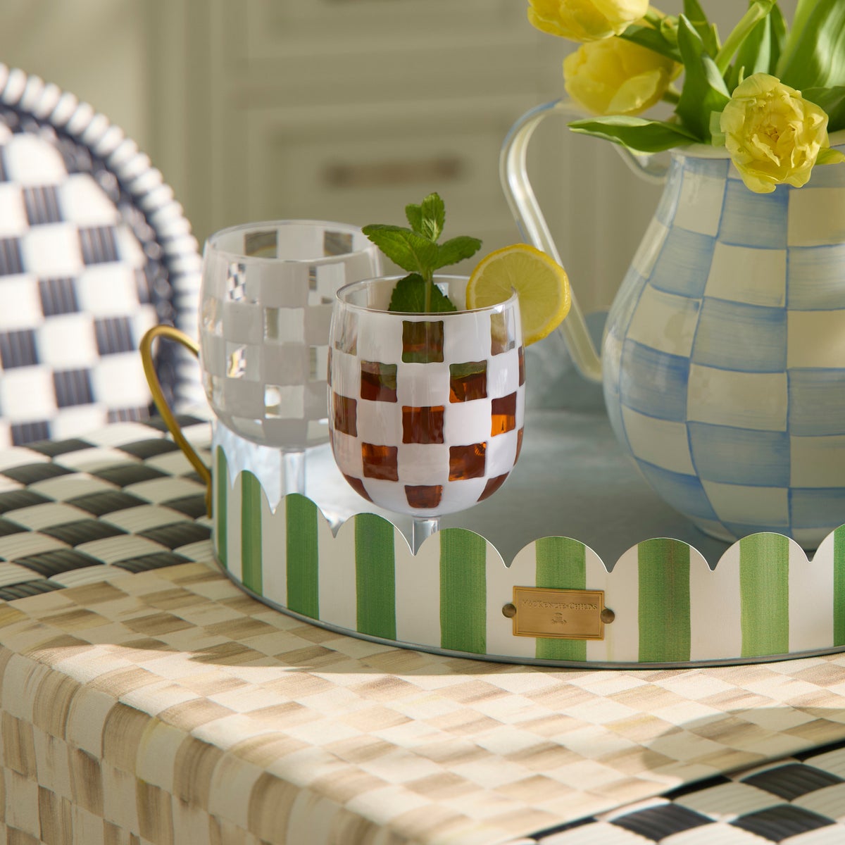 White Check Acrylic Water Goblets, Set of 4 - Image 5