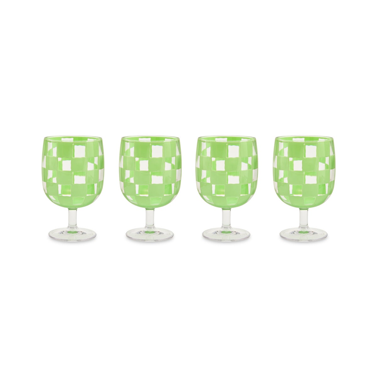 Green Check Acrylic Water Goblets, Set of 4