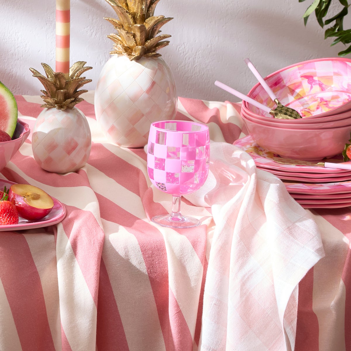 Pink Check Acrylic Water Goblets, Set of 4 - Image 4