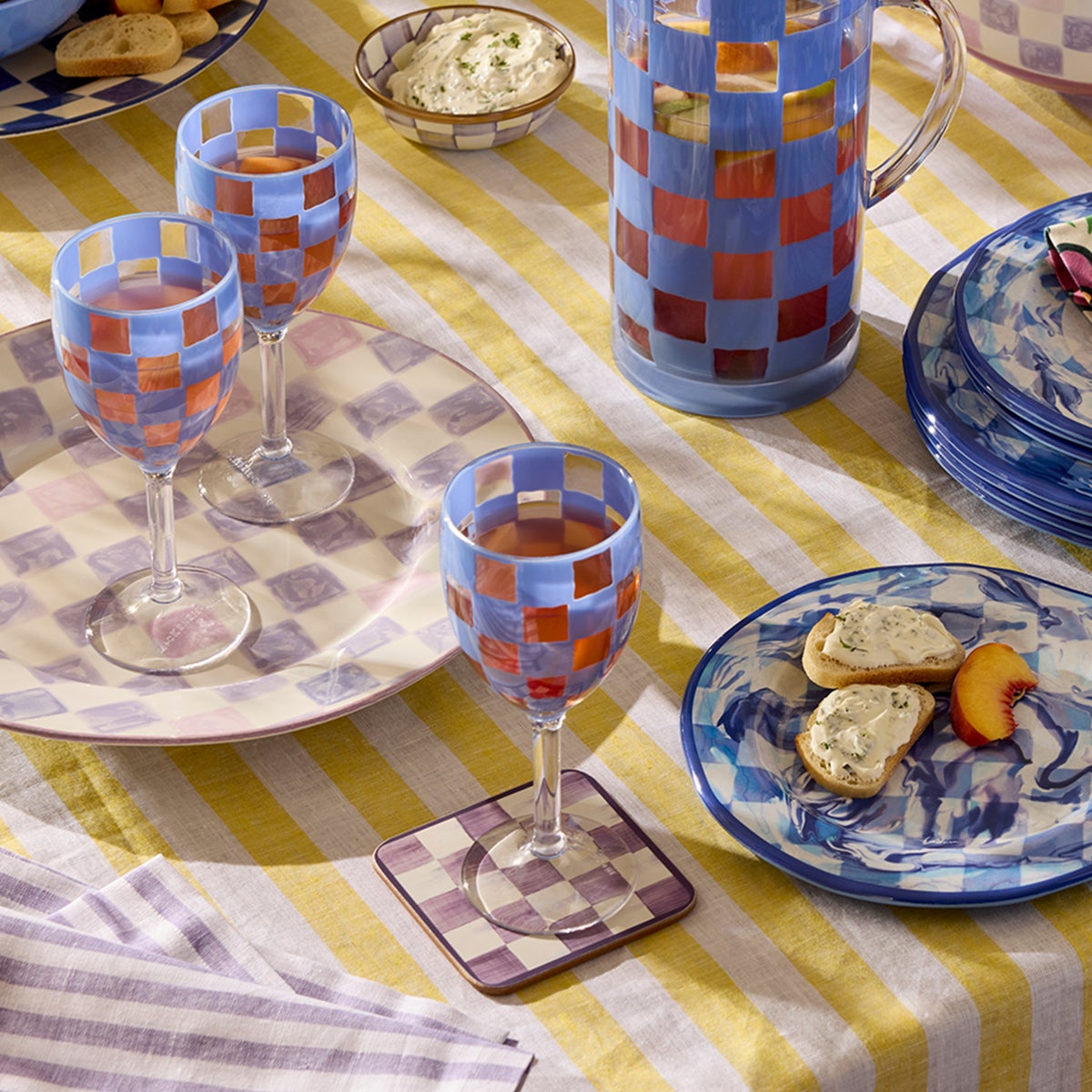 Blue Check Acrylic Wine Goblets, Set of 4 - Image 2