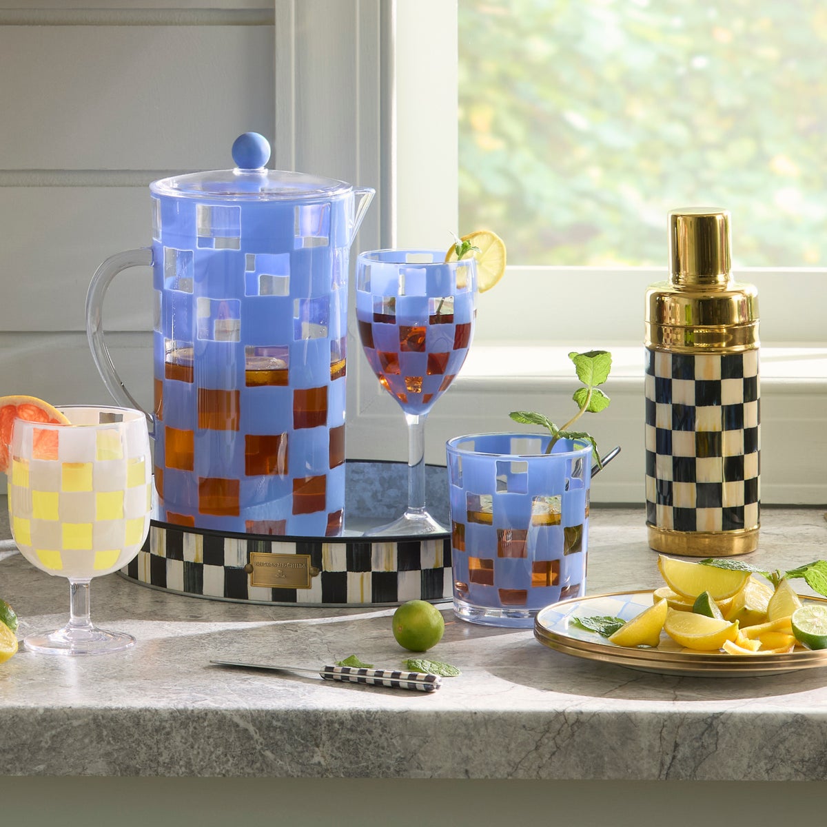 Blue Check Acrylic Wine Goblets, Set of 4 - Image 4