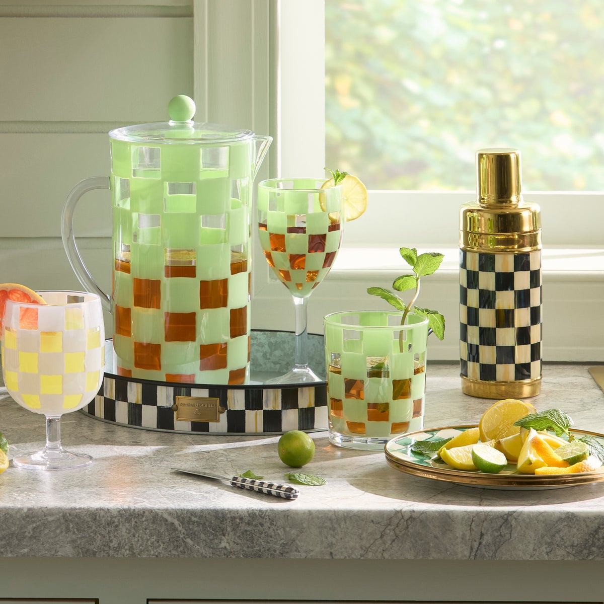 Green Check Acrylic Wine Goblets, Set of 4 - Image 4