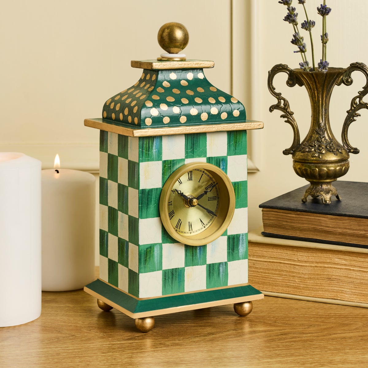 Emerald Check Desk Clock - Image 2