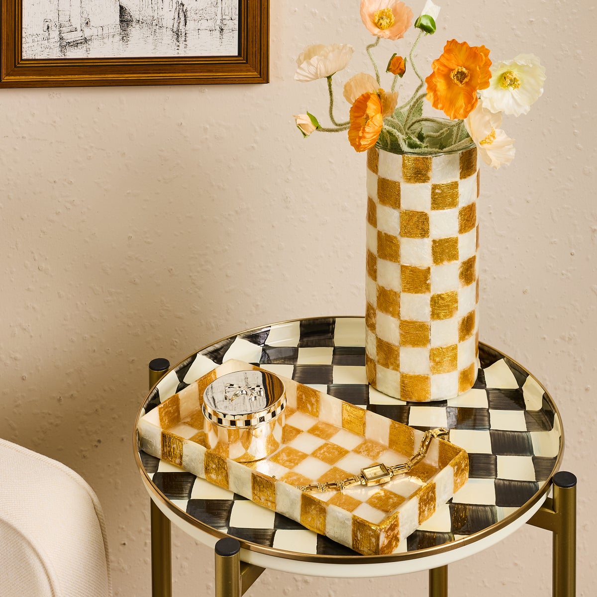 Gold Check Capiz Vanity Tray - Image 2