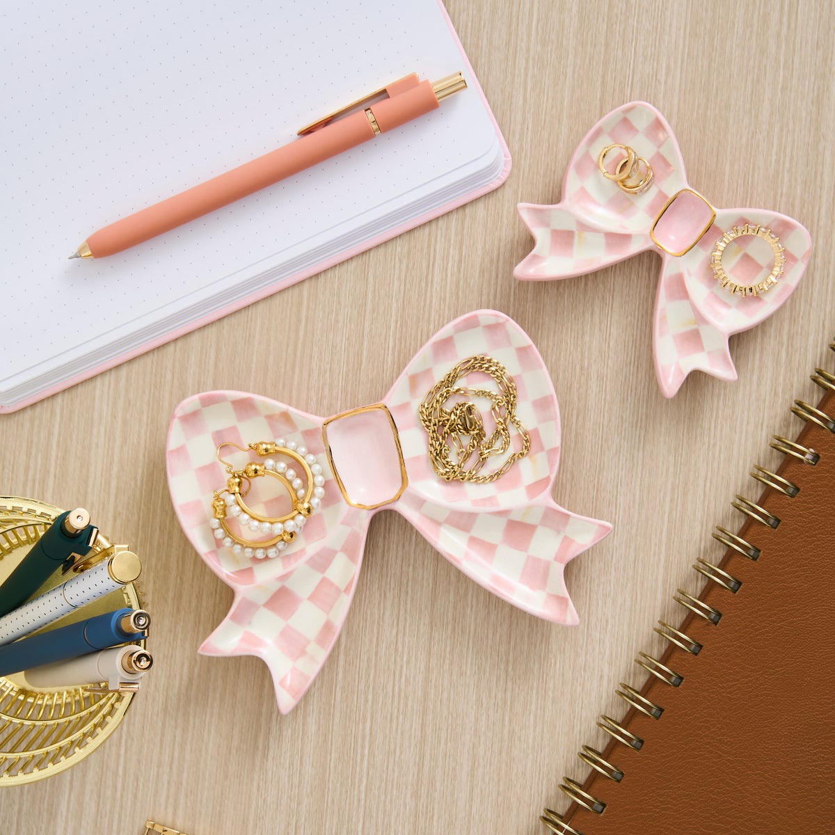 Rosy Check Bow Trinket Dishes, Set of 2 - Image 2
