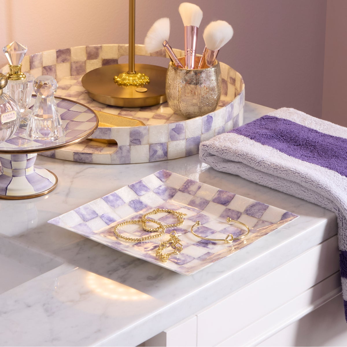 Violet Check Capiz Catchall Tray - Image 2