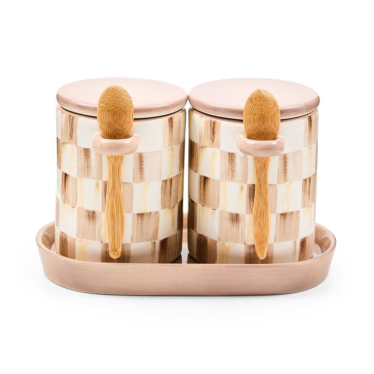 Mocha Check Farmhouse Canister, Set of 2
