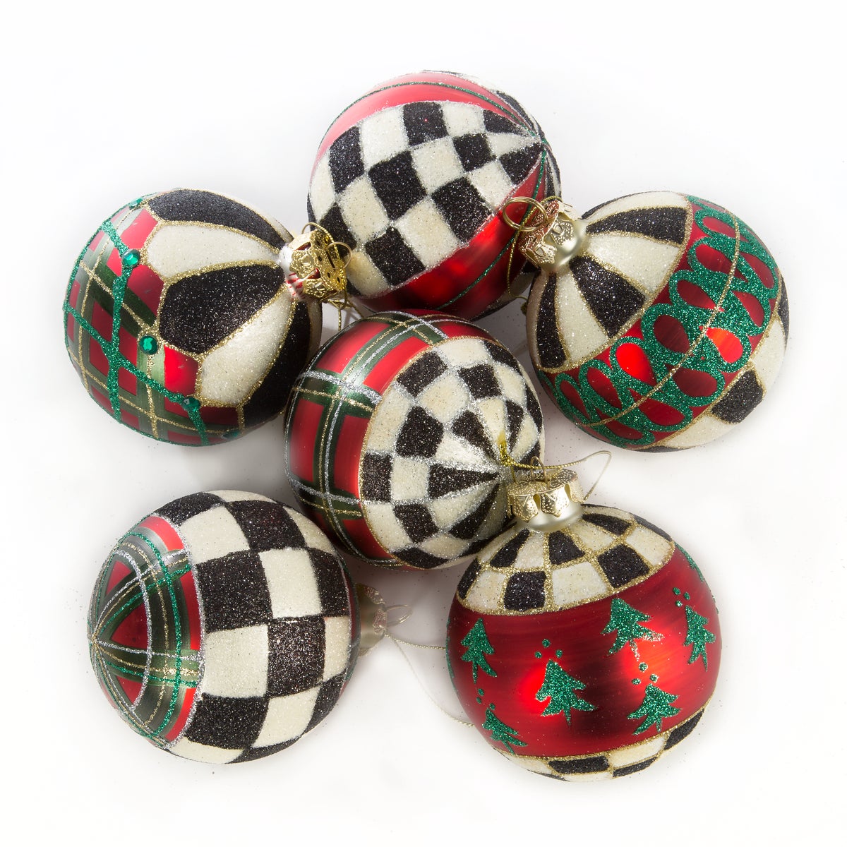 Tartan Glass Ball Ornaments, Set of 6