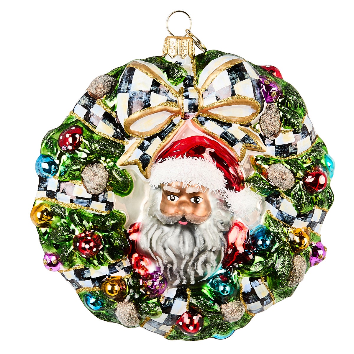 2025 Black Santa Wreath Glass Ornament
