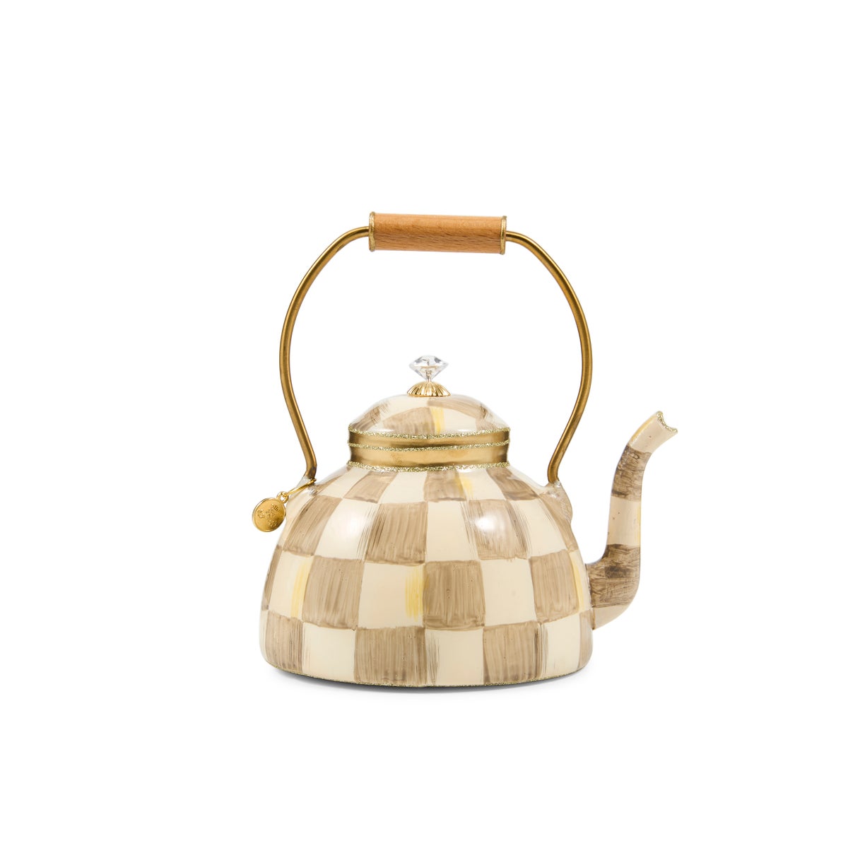 Mocha Check Tea Kettle Glass Ornament - Image 3
