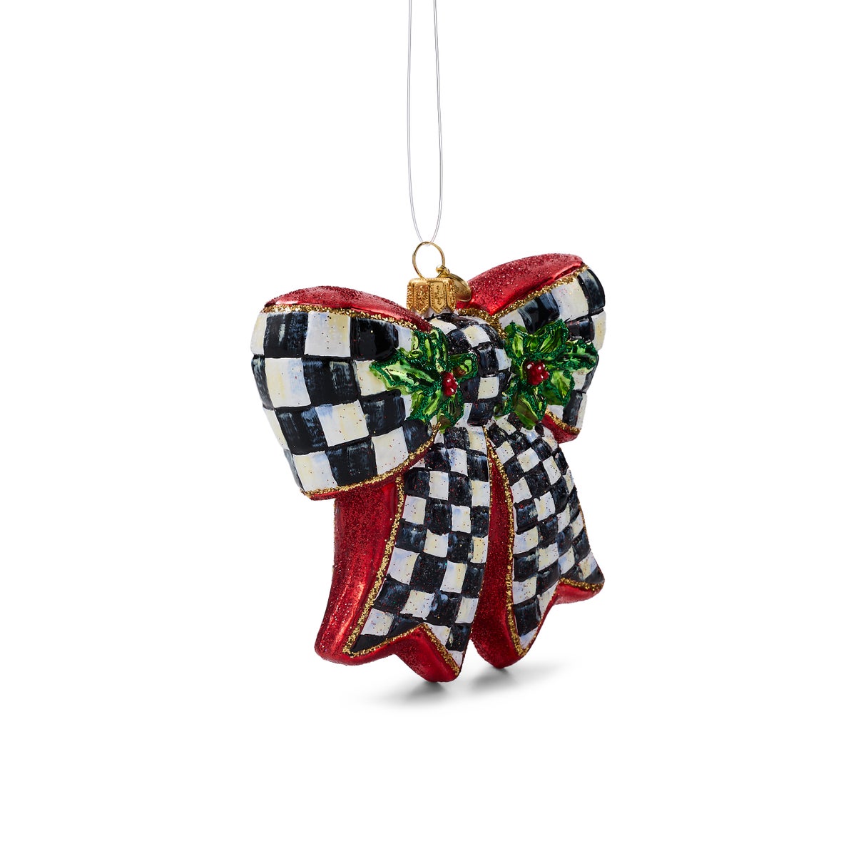 Courtly Check Holly Bow Glass Ornament - Image 4