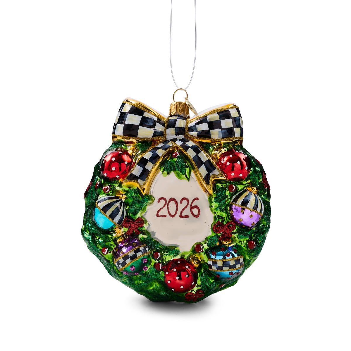 2026 Black Santa Wreath Glass Ornament - Image 4