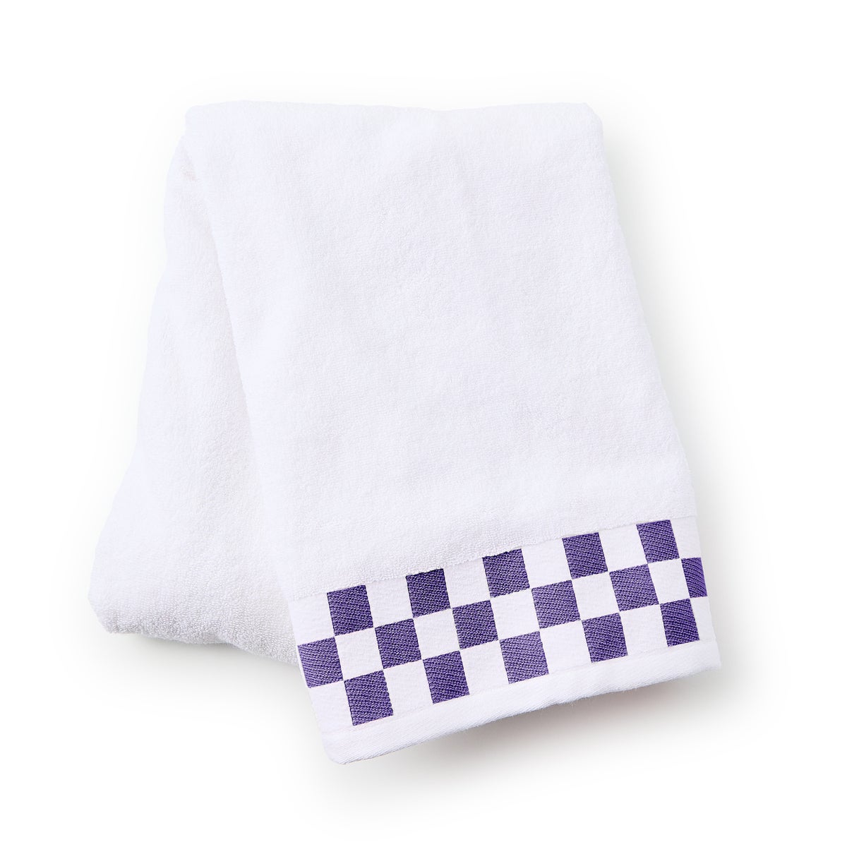Bath Towel with Violet Check Border