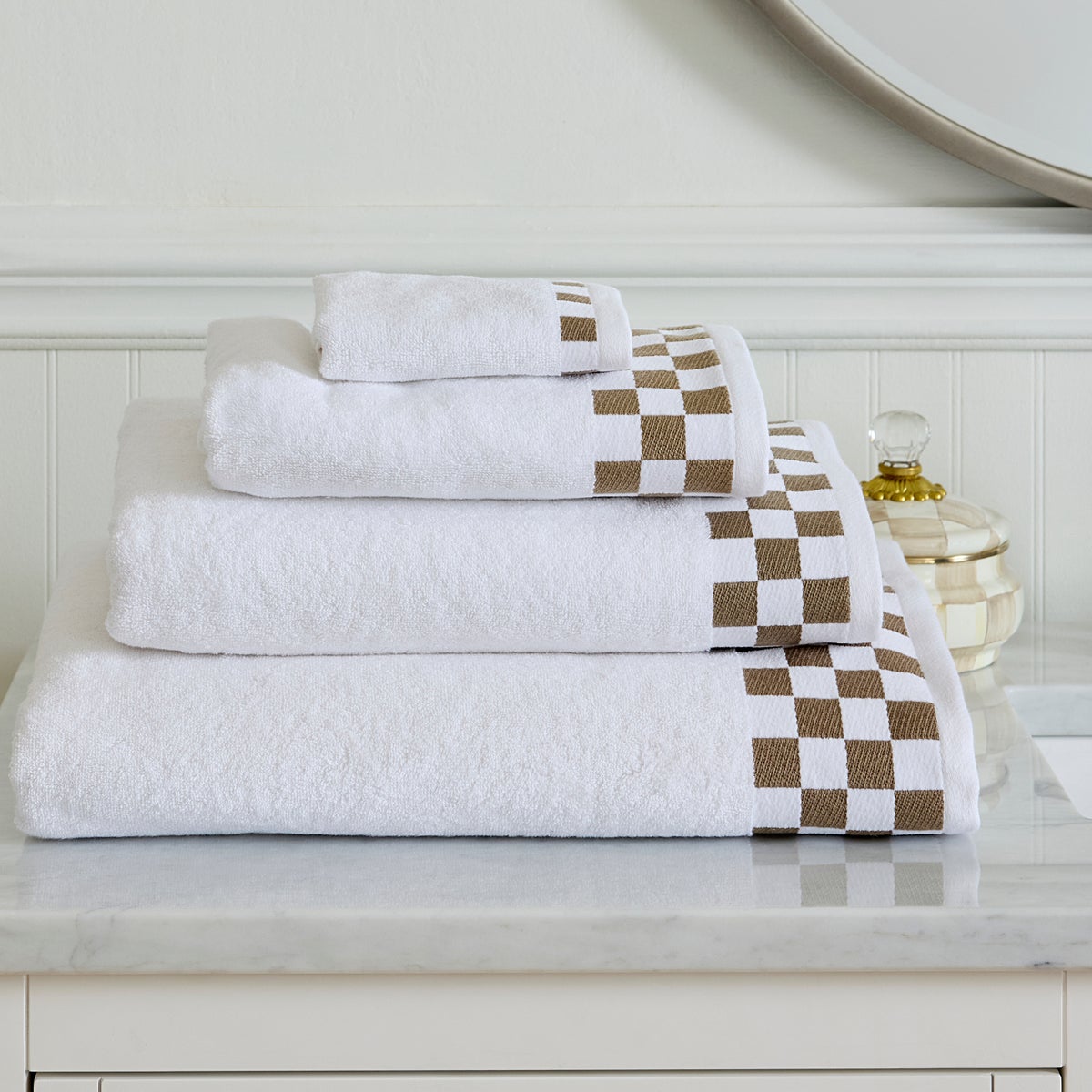 Washcloth with Mocha Check Border - Image 2