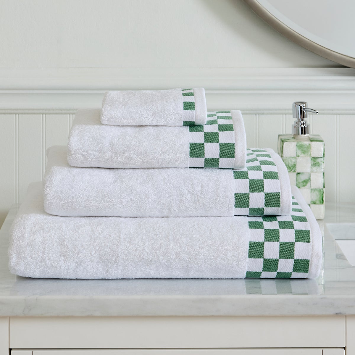 Washcloth with Sage Green Check Border - Image 2
