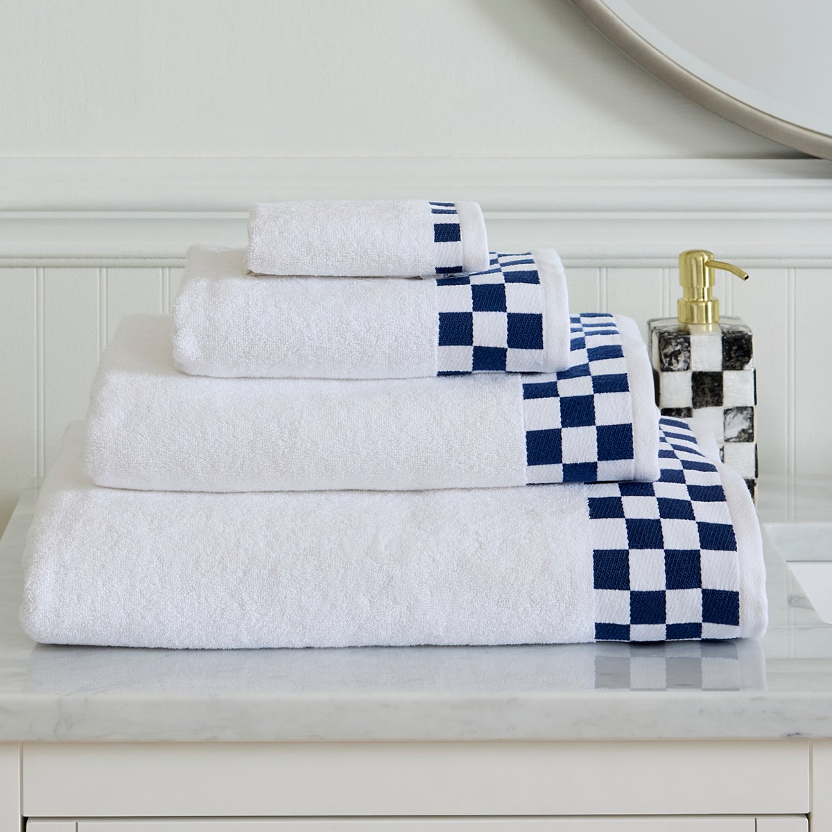 Bath Sheet with Indigo Check Border - Image 2
