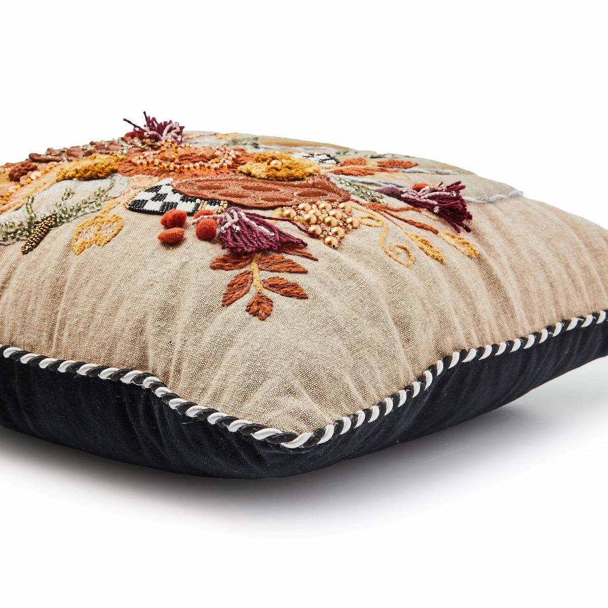 Autumn Frost Beaded Pumpkin Throw Pillow - Image 3