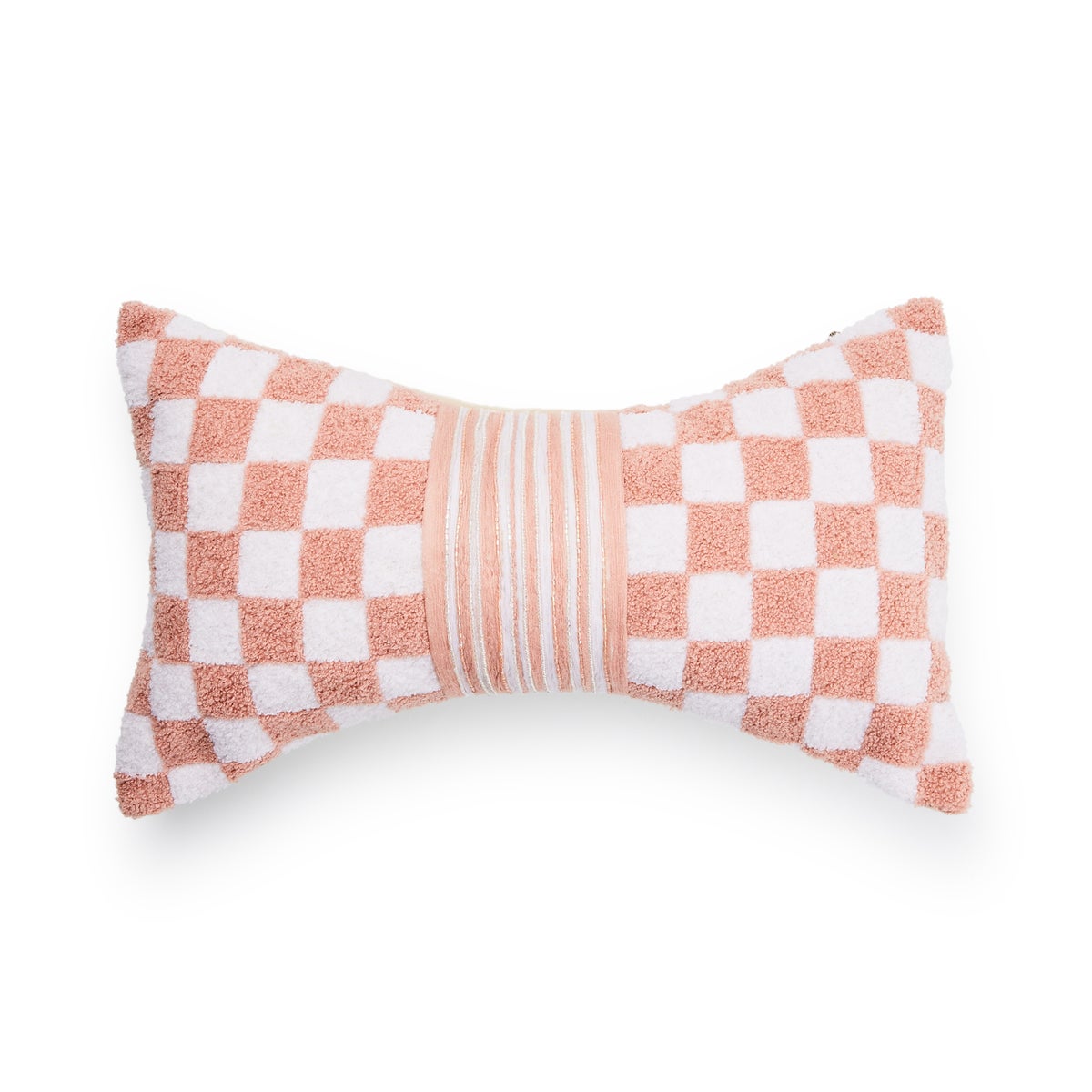 Pink Check Bow Throw Pillow