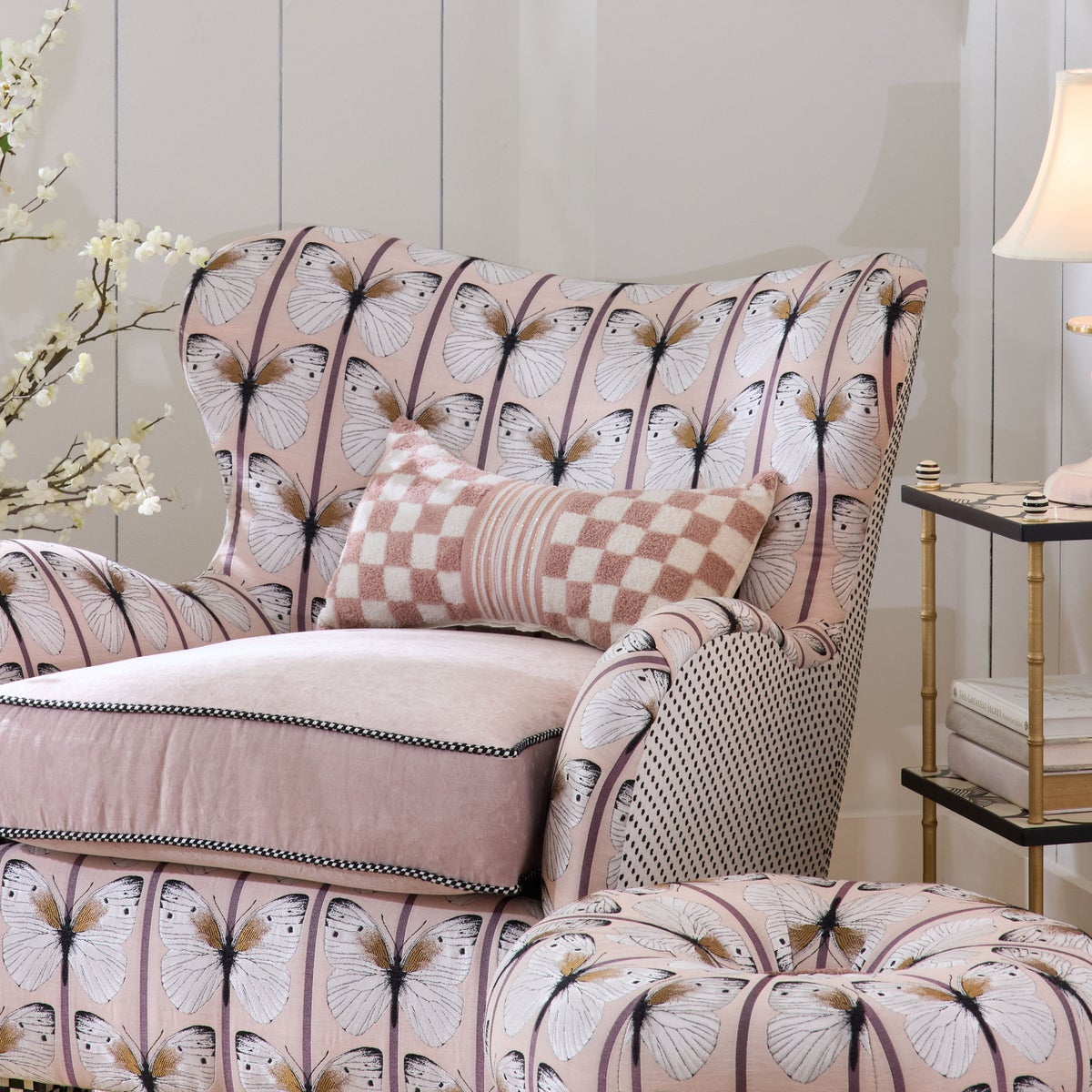 Pink Check Bow Throw Pillow - Image 2