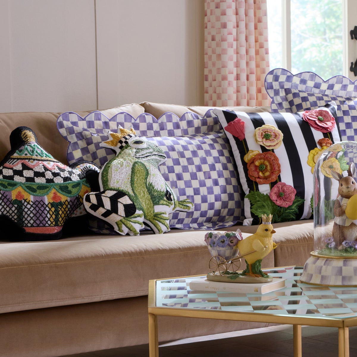 Violet Check Reversible Scalloped Throw Pillow - Image 3