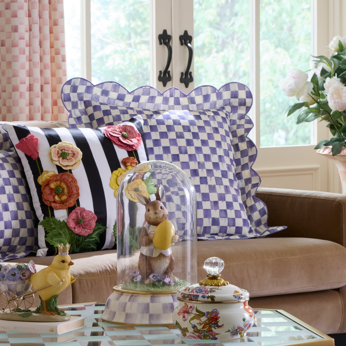 Violet Check Reversible Scalloped Throw Pillow - Image 4