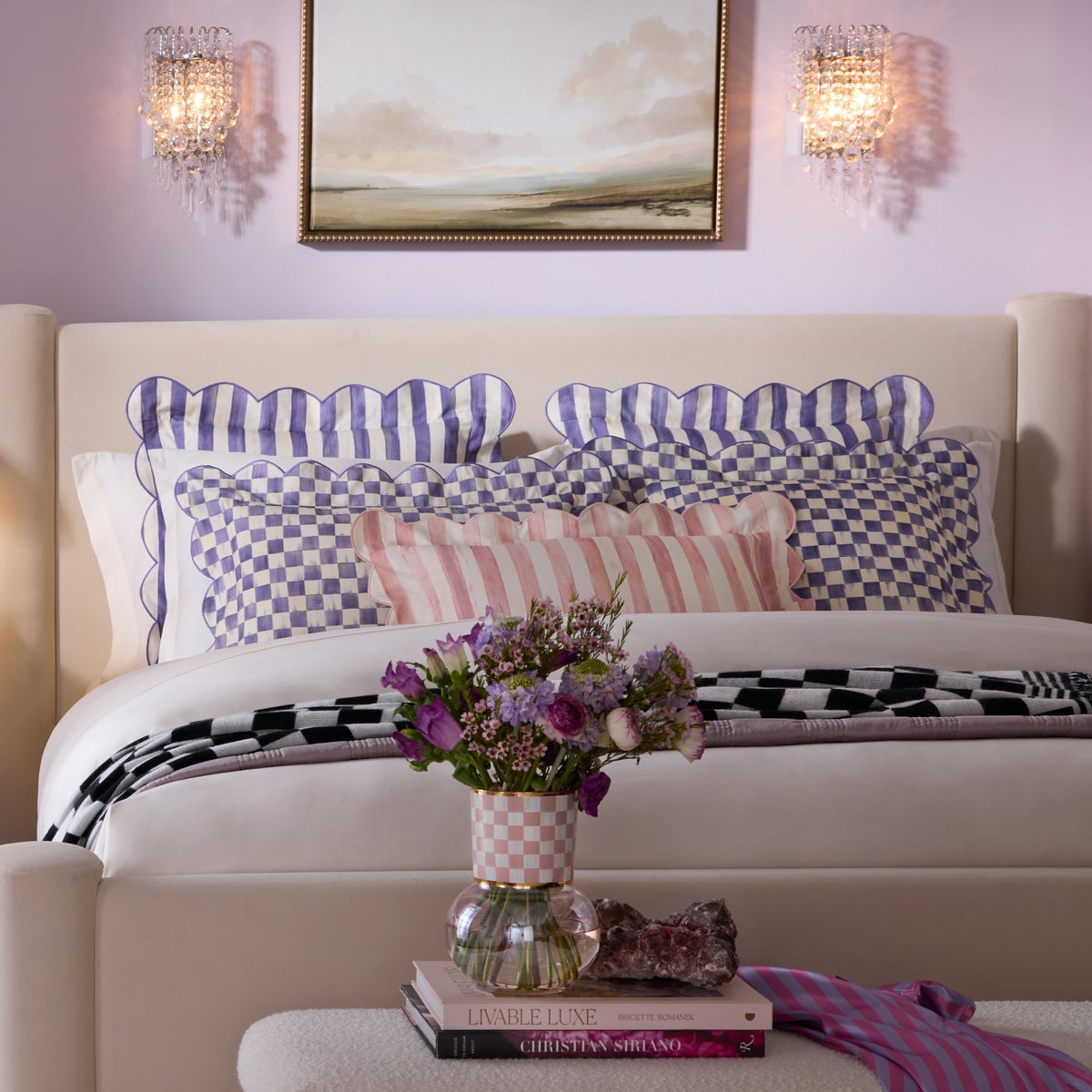 Violet Check Reversible Scalloped Throw Pillow - Image 5