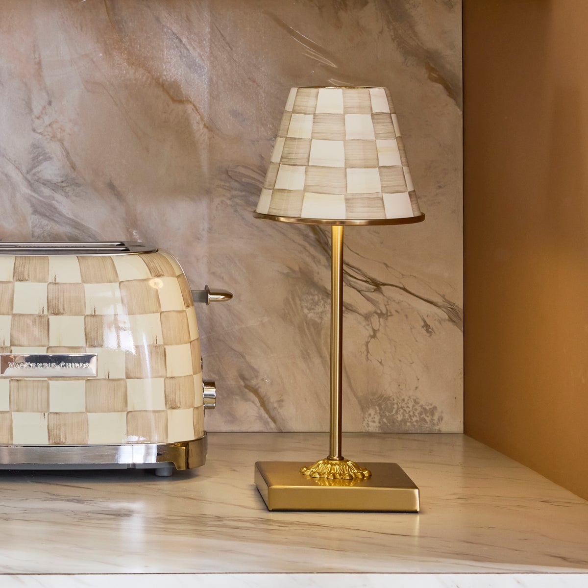 Mocha Check LED Rechargeable Cafe Table Lamp - Image 5