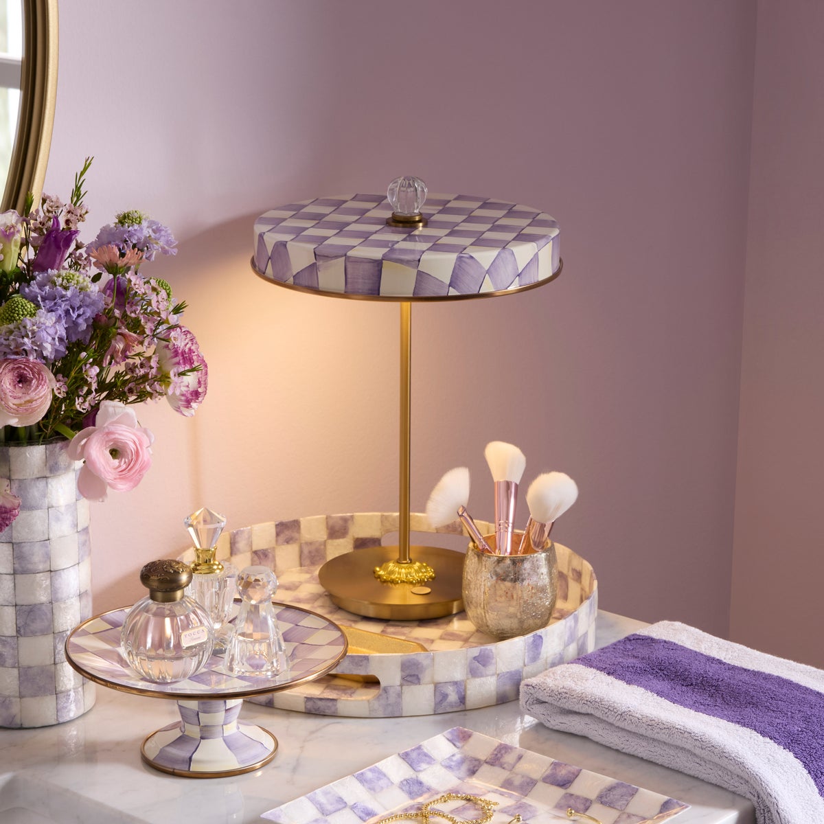 Violet Check LED Rechargeable Disk Table Lamp - Image 2