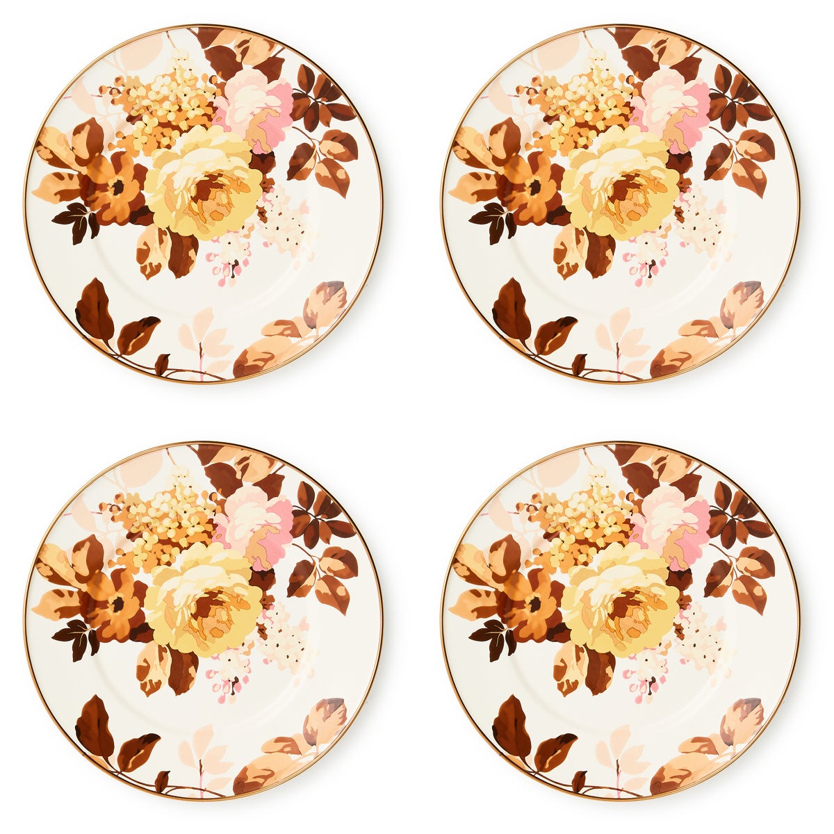 Wild Rose White Salad Plates, Set of 4