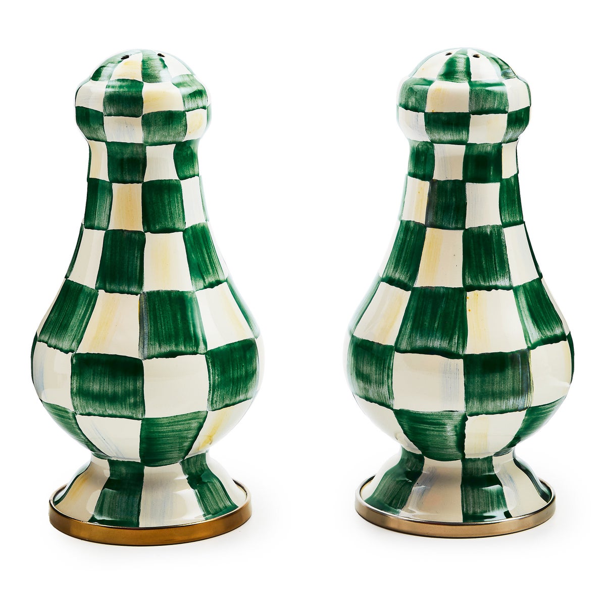 Emerald Check Large Salt & Pepper Shakers