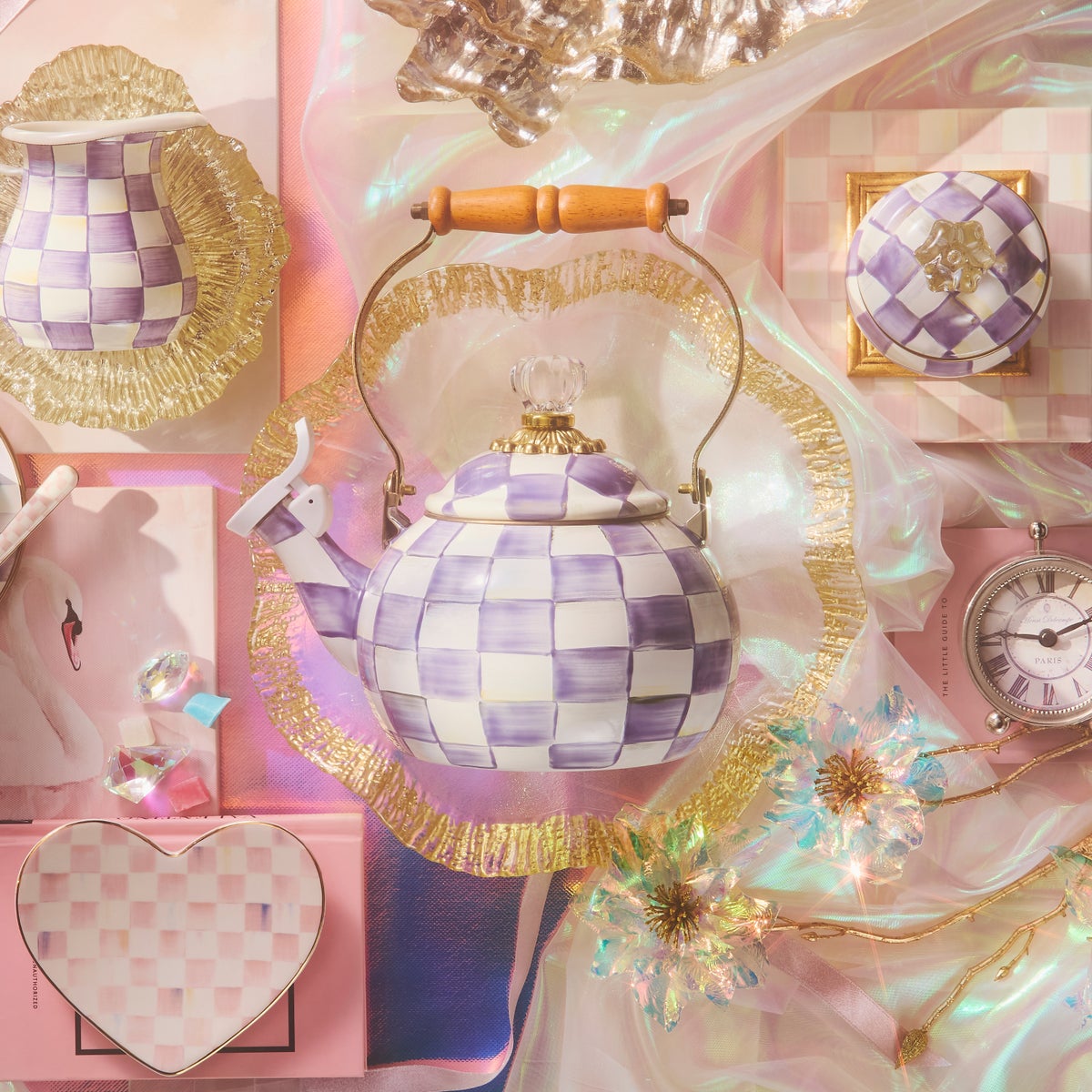 Violet Check Whistling Tea Kettle - Image 2