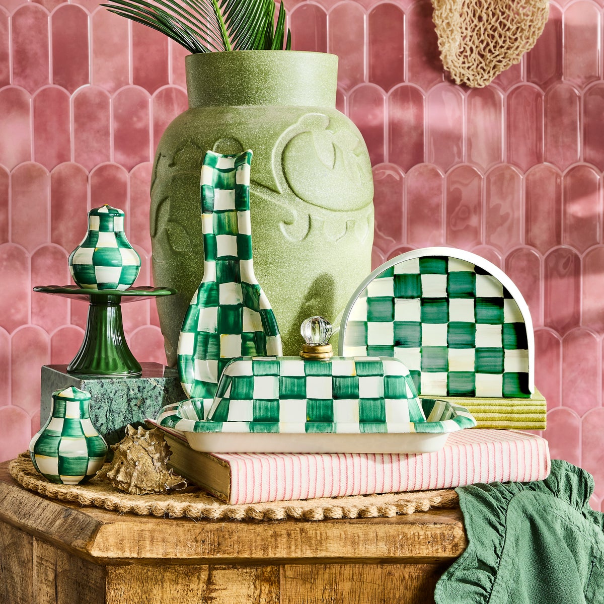 Emerald Check Enamel Napkin Holder - Image 2