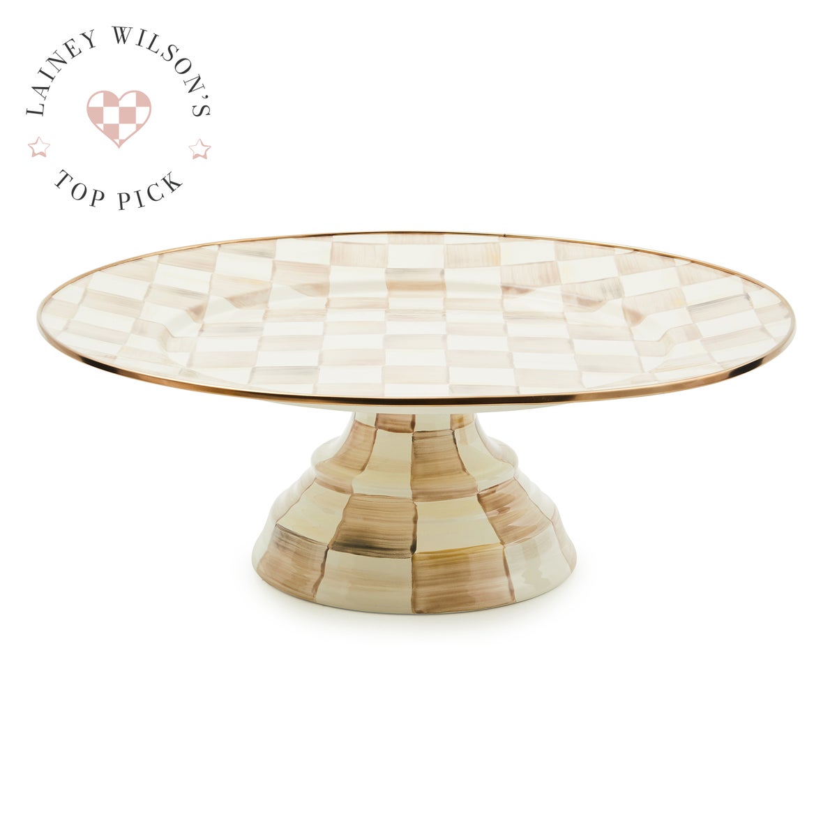Mocha Check Large Pedestal Platter