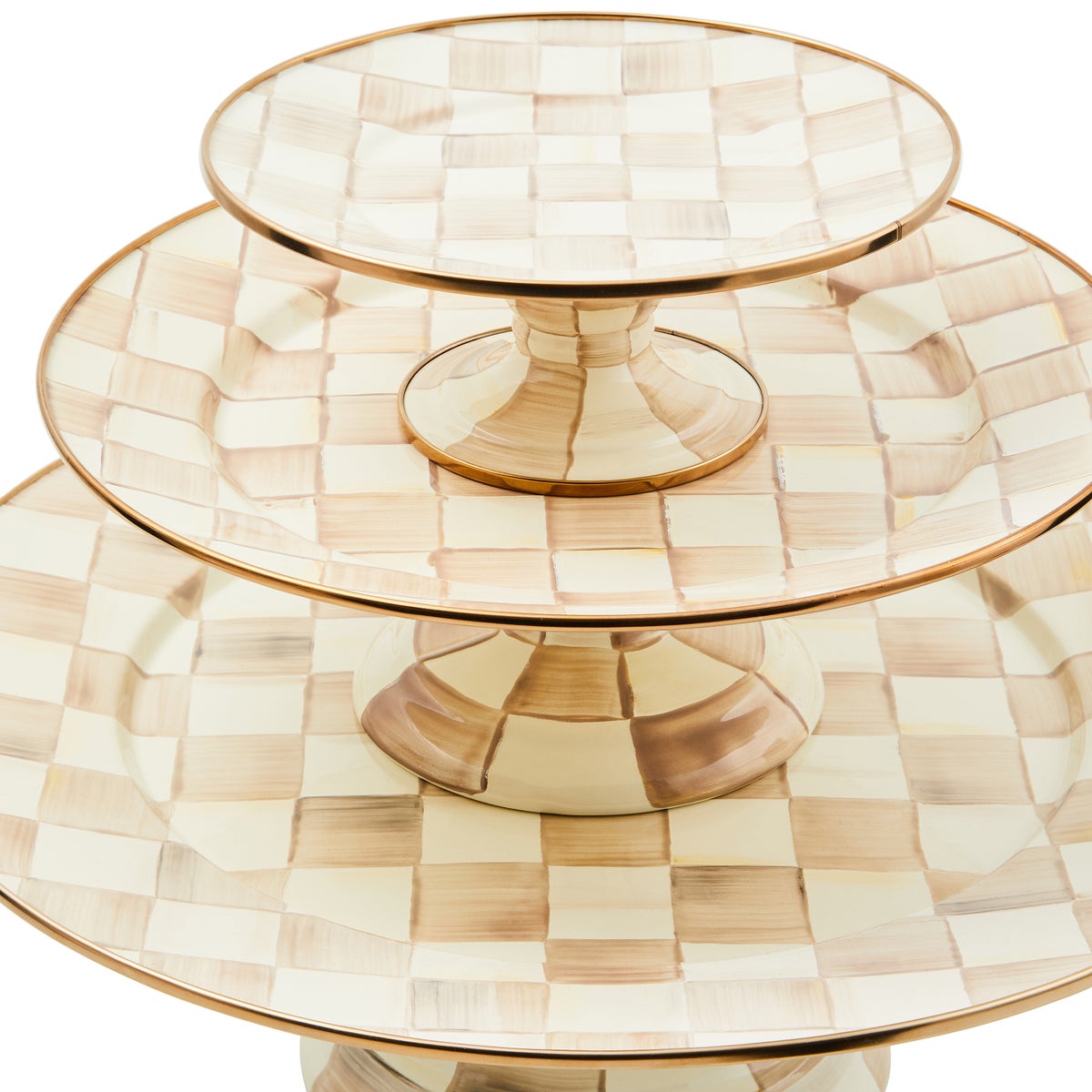 Mocha Check Large Pedestal Platter - Image 3