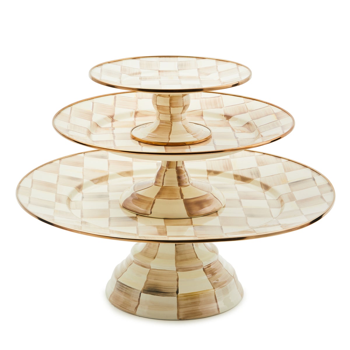 Mocha Check Large Pedestal Platter - Image 4